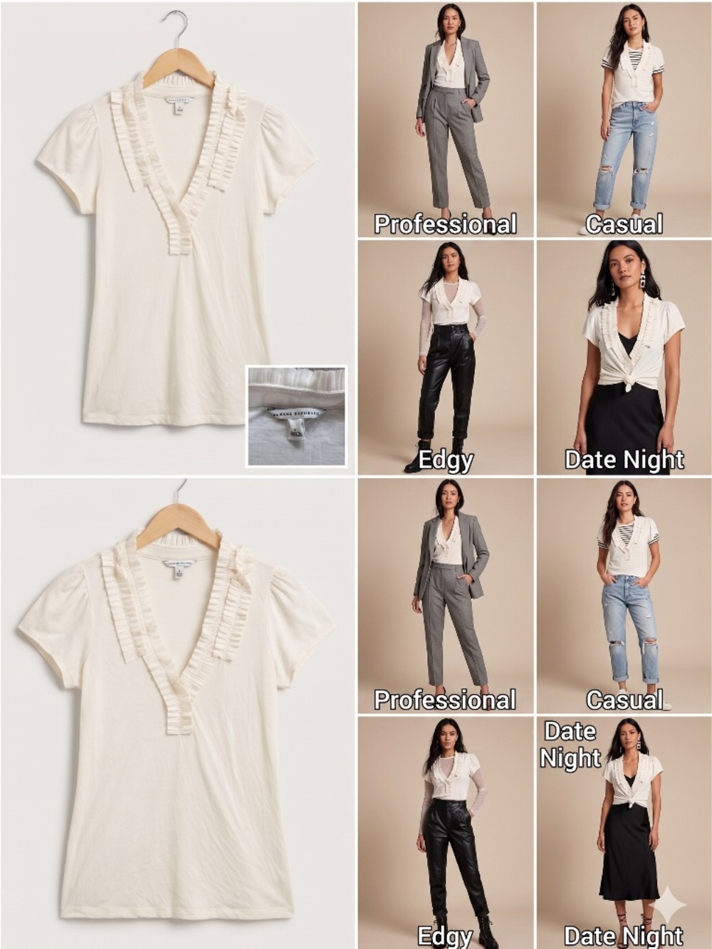 BANANA REPUBLIC Cream Ruffle V-Neck Top | Flutter Sleeve | Size S